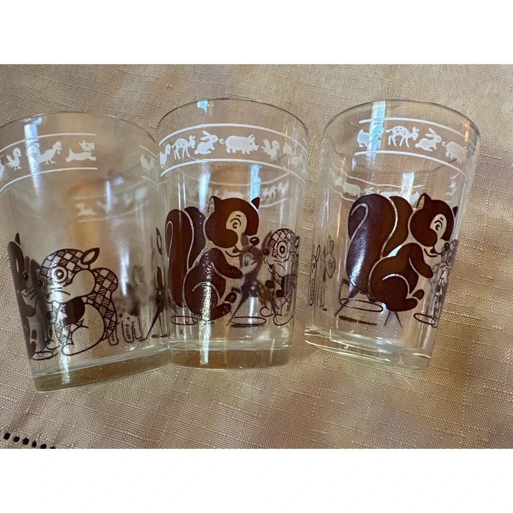 Vintage Swanky Swigs Juice Glasses Set of 3 Brown White Deer Squirrel Retro